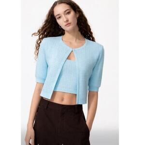 ZARA Cropped Knit "Tweed" Cardigan Tank Twin Set, Size S